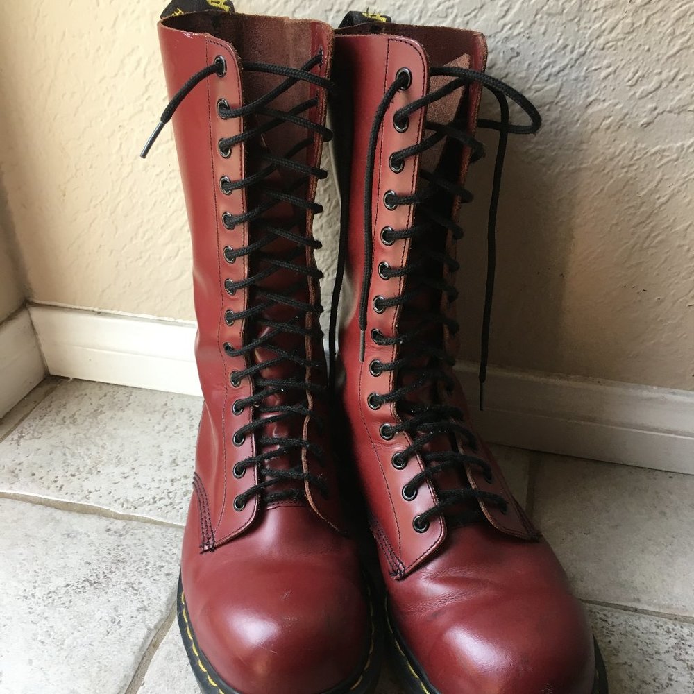 Dr. Martens 14-Hole Cherry Red/ Burgundy Boots - Men's US Size 9